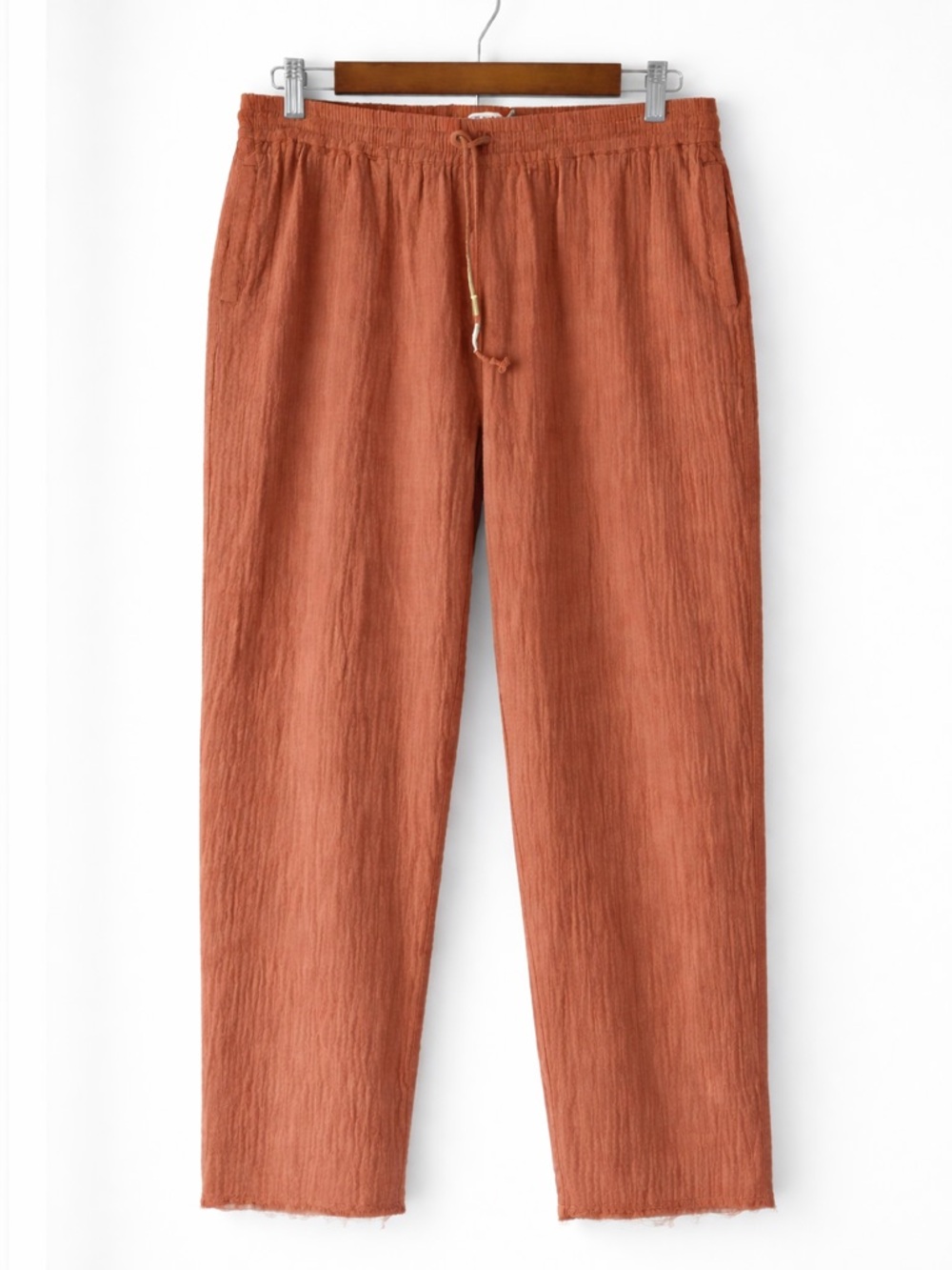 Faherty Gauze Cotton Tapered Pants Large Terra Cotta Elastic Waist Drawstring